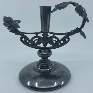 Aurora Antique Silver Triple Plate Candlestick Holder Ornate Floral Metal 5"